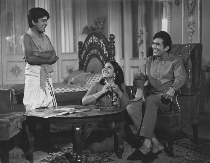 Junior Mehmood with Rajesh Khanna and Tanuja